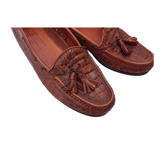 Johnston & Murphy Sz 8.5 Brown Leather Men\'s Croc Loafers Tassels Italy Slip ons main image 5